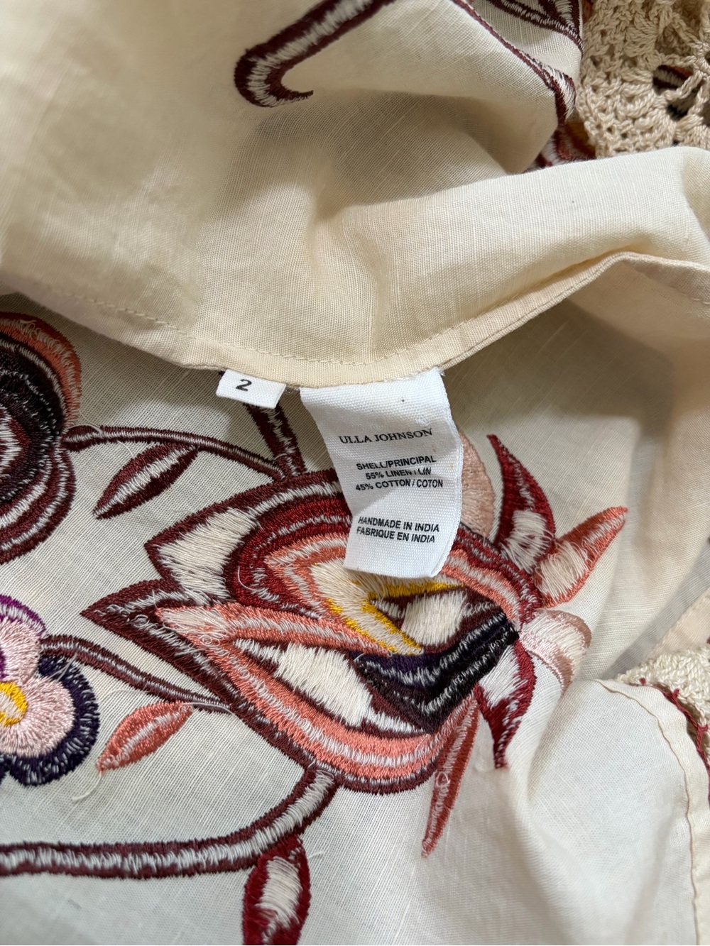 Ulla Johnson Bohemian Embroidered Floral Midi Linen Cotton Dress, Women's Size 2 - Picture 9 of 13